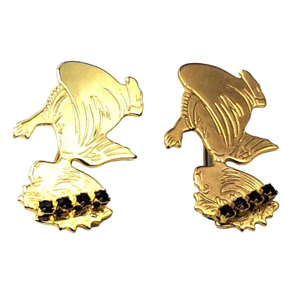 Vintage Angel Brooch Lot of 2 Red Rhinestones Kneeling Praying Gold Tone Pins Vi - Picture 5 of 5